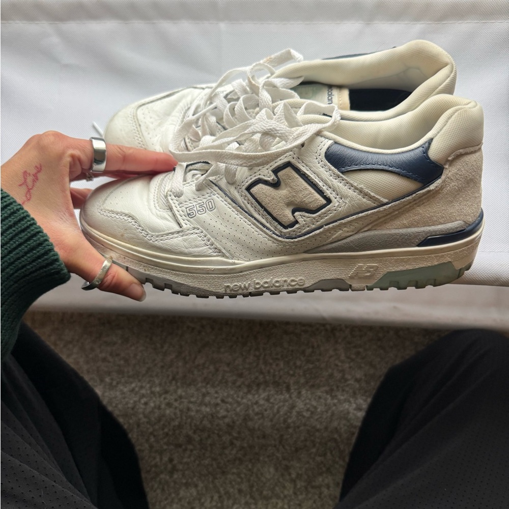 New Balance 550 Cream and Navy Sneakers